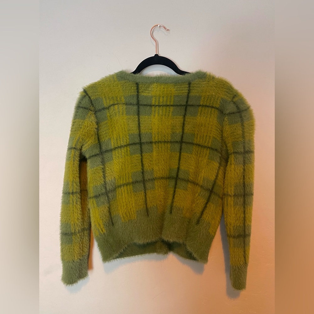 Moss green Fauxhair button down cardigan - Picture 4 of 8